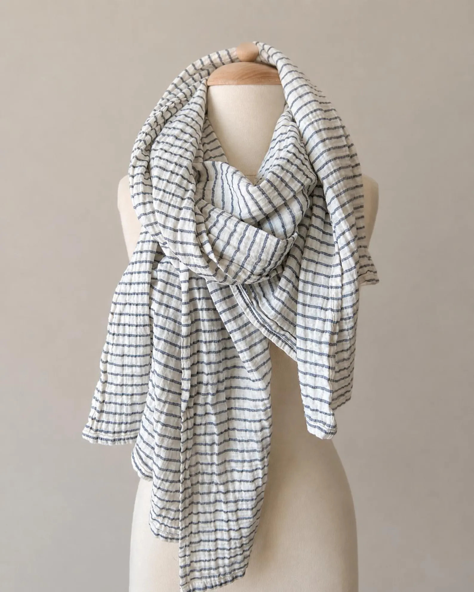Striped Cotton Gauze Scarf, Blue White Cotton Shawl Wrap, Lightweight Double Gauze Scarf, Coastal... | Etsy (Global)