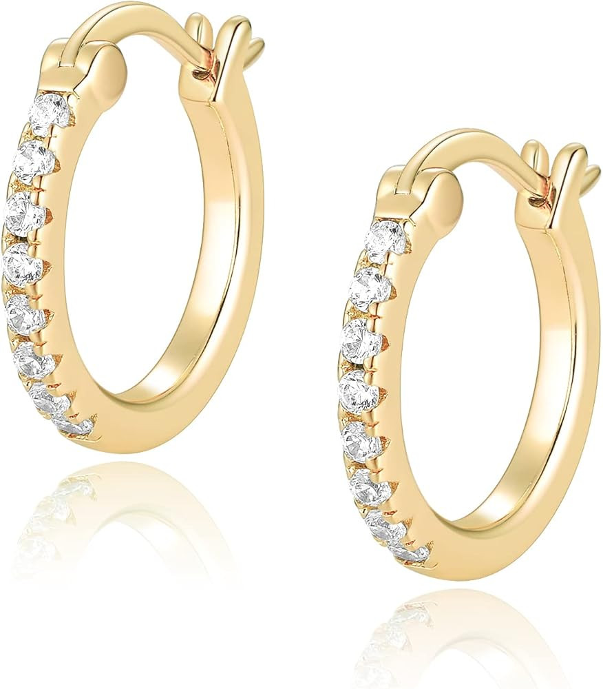 Jewlpire 14K Gold Hoop Earrings for Women Girls with 925 Sterling Silver Post Hypoallergenic Ligh... | Amazon (US)