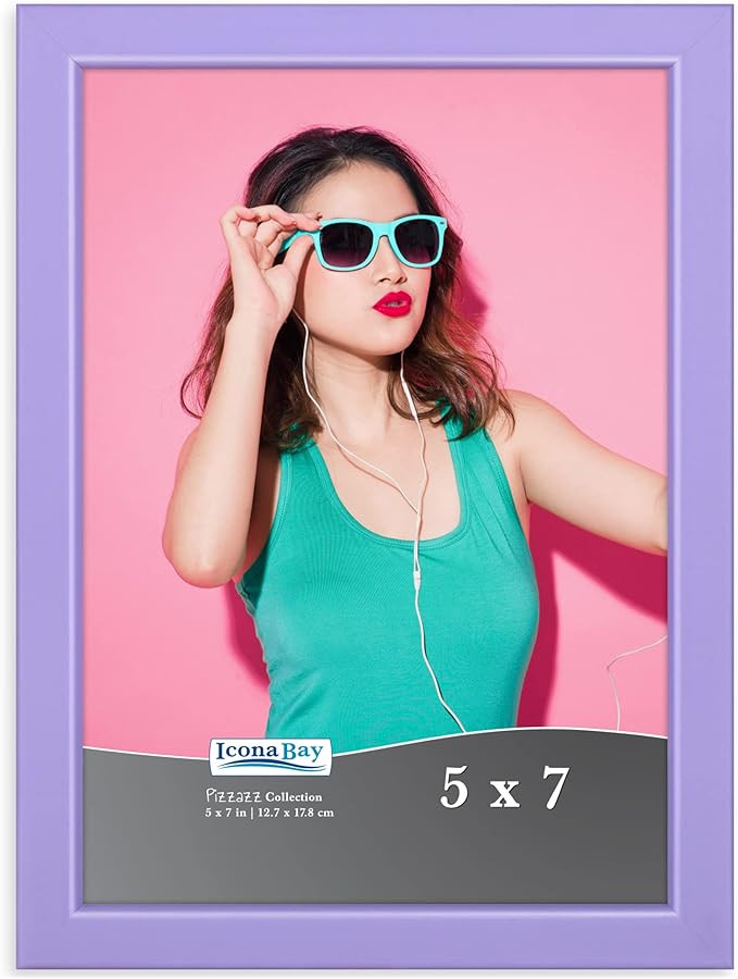Icona Bay 5x7 Picture Frame, Purple Colored Solid Wood Scandinavian Style Frame for Photo, Pizzaz... | Amazon (US)