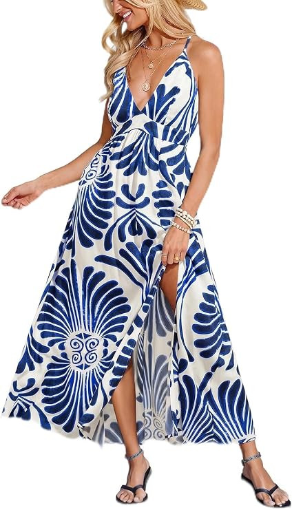 CUPSHE Womens Summer Maxi Dress 2026 Sleeveless Long Sundresses Spaghetti Strap Flowy Boho Beach ... | Amazon (US)