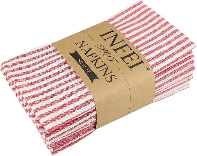Plain Striped Cotton Linen Blended Dinner Cloth Napkins - Set of 12 (17 x 17 inches) - for Events... | Amazon (US)