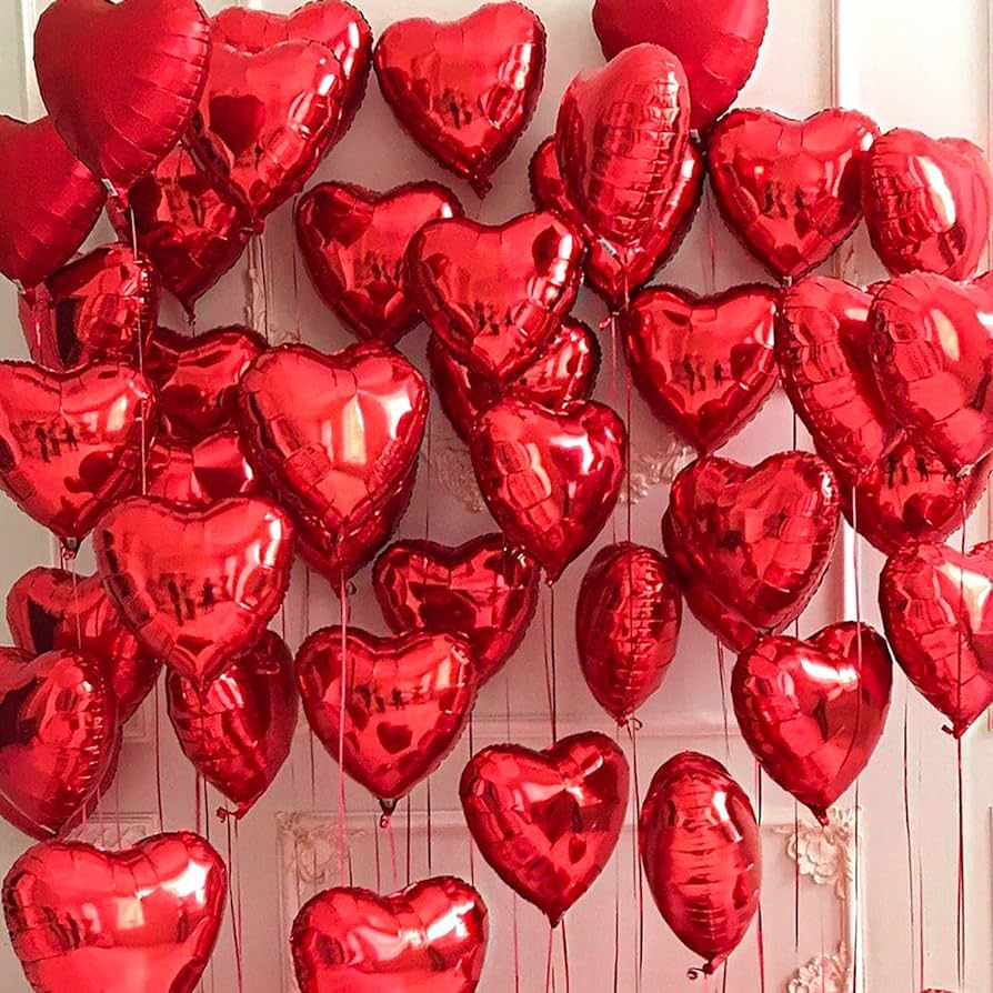 wellin international 30 Pcs 18 inch Heart Love Bunch Foil Balloon,Helium Support Valentines Day W... | Amazon (US)