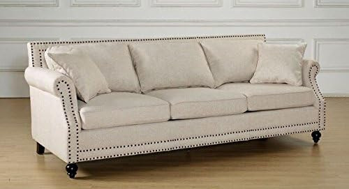 Tov Furniture The Camden Collection Contemporary Linen Upholstered Living Room Sofa with Nailhead... | Amazon (US)