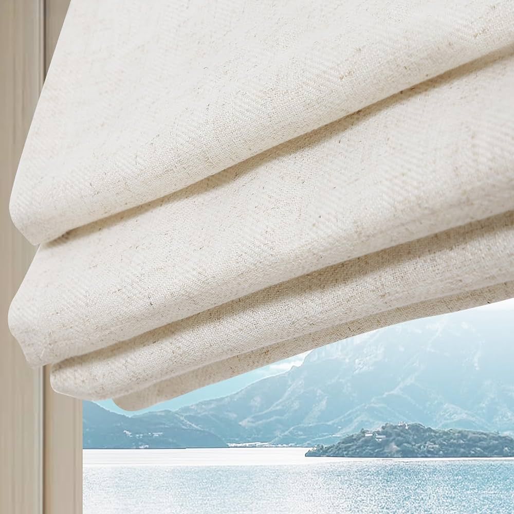 Artdix Cordless Linen Roman Shades, Natural Custom Fabric Room Darkening Roman Window Shades Blin... | Amazon (US)