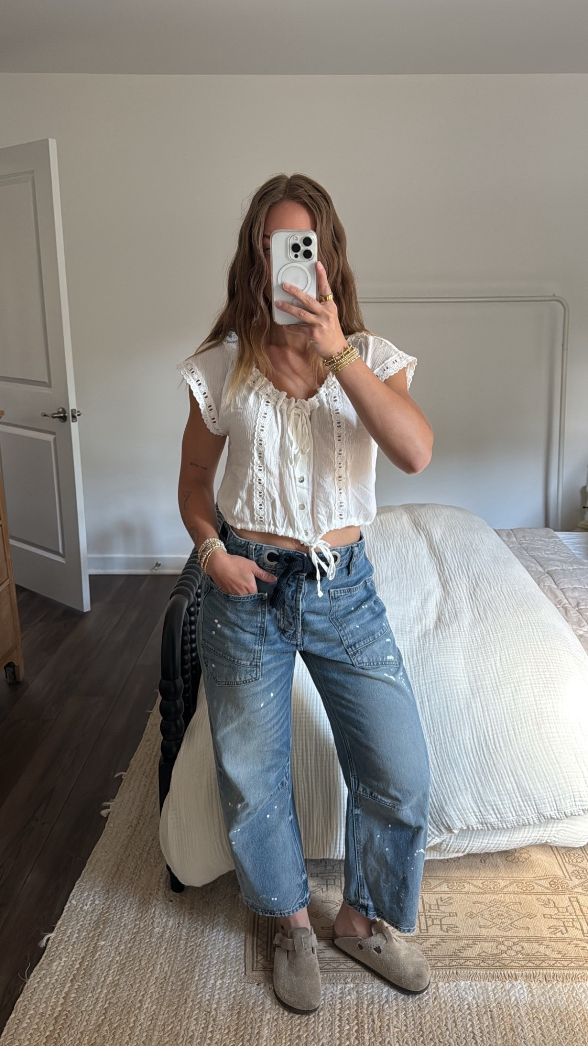 9/2/25 Another cozy fall look 🤍 Swapped my striped sweater for a lightweight white lace sweater (TJ Maxx find I can’t link), but keeping the same vibe with my Free People barrel jeans + similar boat shoes to the pair I picked up at TJ Maxx. Easy, effortless fall style 🍂✨

#LTKShoeCrush #LTKStyleTip