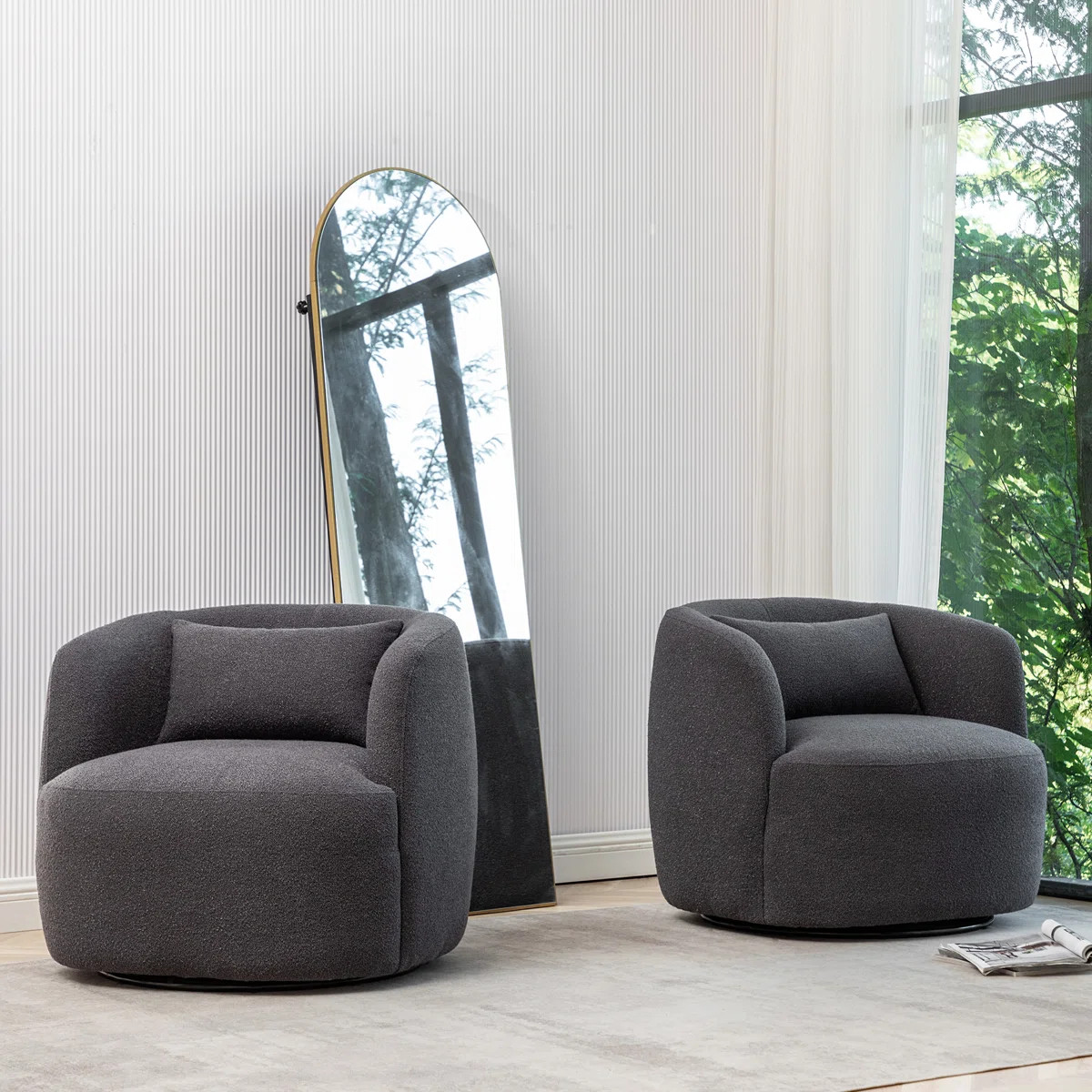 Bruschi 34" Wide Boucle Polyester Upholstered Swivel Armchair (Set of 2) | Wayfair North America