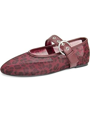 Leopard Flats for Women Mesh Flats Ballet Flats Mary Jane Flats Women's Dress Shoes Ballet Shoes | Amazon (US)