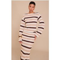 Brown Striped Boatneck Long Sleeve Top | PrettyLittleThing US