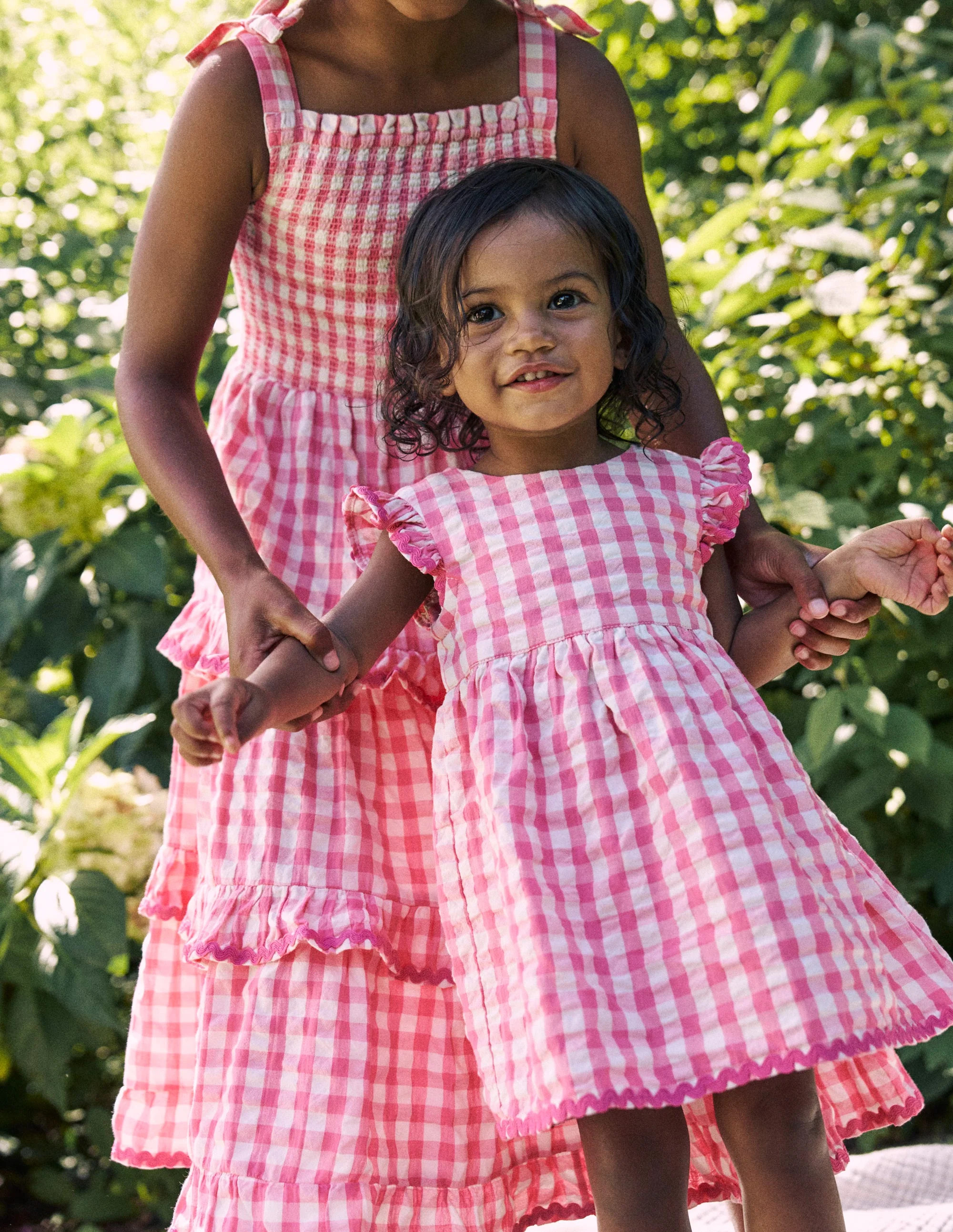Woven Frill Dress-Pink and Ivory Gingham | Boden UK