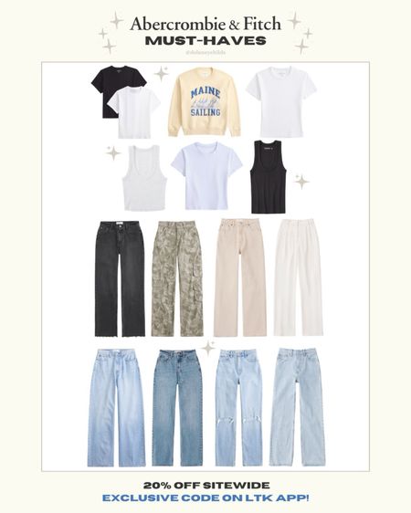 stock up on your Abercrombie basics! sharing my favs + items I’ve had in my closet forever. ✨🫶🏼
Abercrombie is 20% off sitewide! 
Access the exclusive code “AFLTK” within the LTK creator app. The LTK Spring Sale is March 8th-11th! 

#LTKsalealert #LTKstyletip #LTKSpringSale