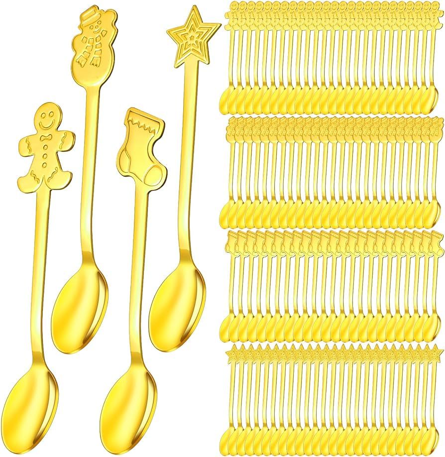 Gerrii 100 Pcs Christmas Spoons Stainless Steel Christmas Stirring Spoon Creative Mixing Coffee T... | Amazon (US)