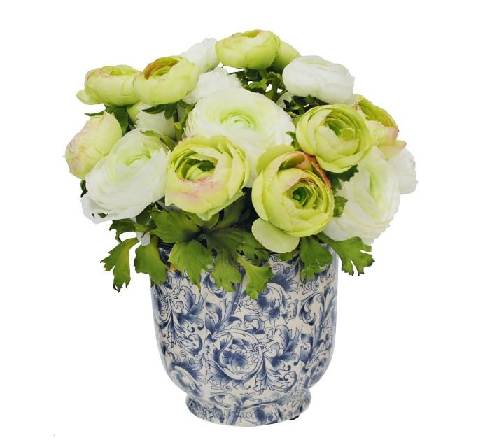 Faux Garden White Roses Arrangement In Vase | Pottery Barn (US)