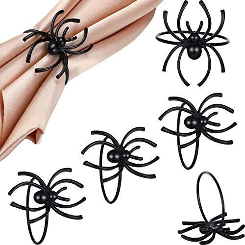 Boao 6 Pieces Halloween Spider Napkin Ring Black Spider Napkin Holder for Halloween Party Table Deco | Amazon (US)