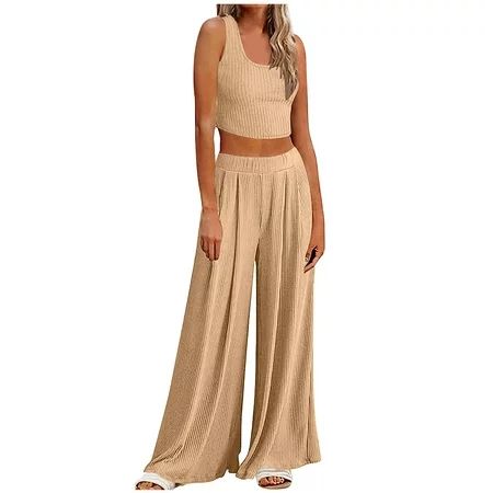 QIIBURR Wide Leg Yoga Pants for Women Womens Solid Color Casual Home Sleeveless Yoga Slim Fit Wide L | Walmart (US)