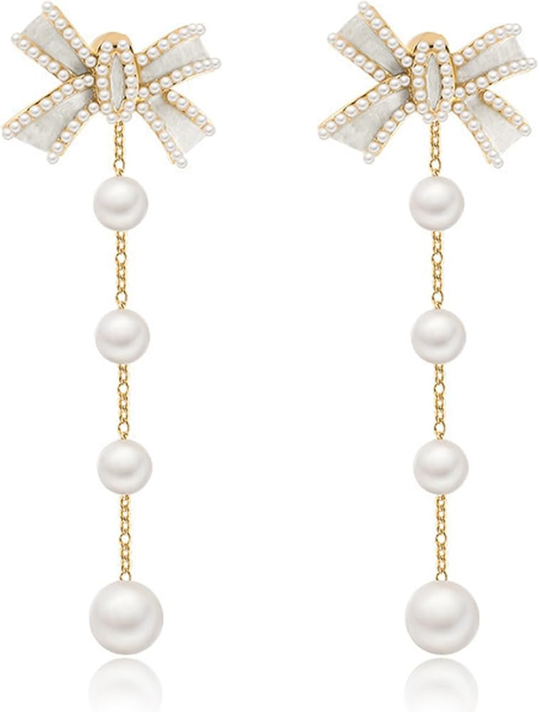 Pearl Earrings for Women Pearl Drop Earrings Pearl Stud Earrings Pearl Clip on Earrings Prom Part... | Amazon (US)