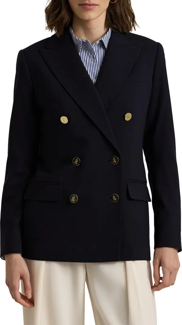 Lauren Ralph Lauren Double Breasted Stretch Wool Crepe Blazer | Nordstrom | Nordstrom