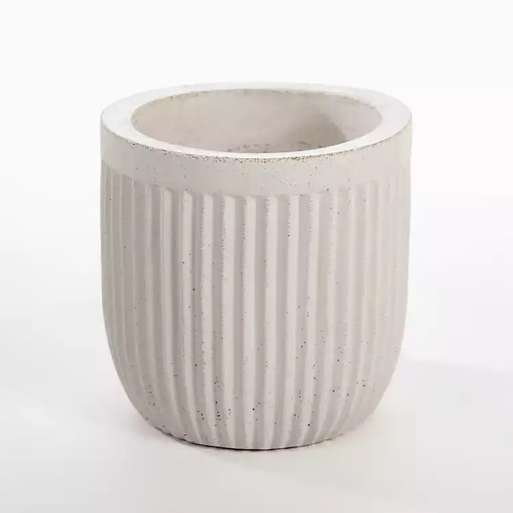 White Cement Ribbed Planter, 10 in. | Kirkland's Home