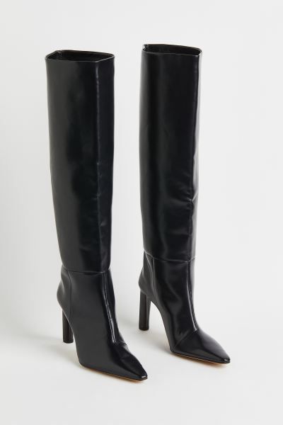 Knee-high heeled boots - Black - Ladies | H&M GB | H&M (UK, MY, IN, SG, PH, TW, HK)