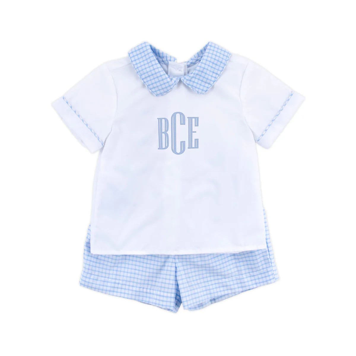 Light Blue Windowpane Collared Short Set | Classic Whimsy