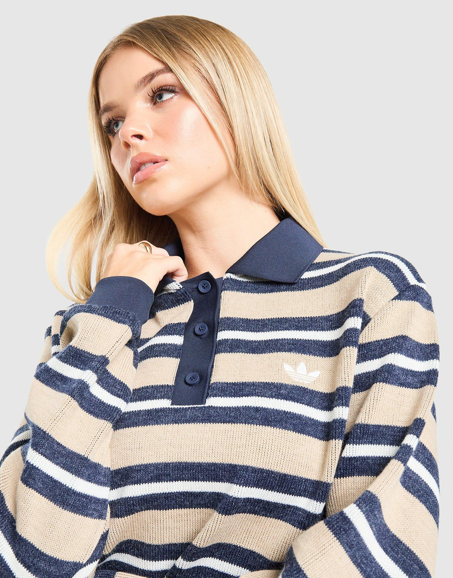 adidas Originals 3-Stripes Knit Polo Shirt - Brown - Womens | JD Sports (UK)