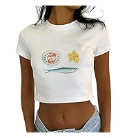 Graphic Baby Tees for Women Y2k Tops Teen Girls Fruit Print Crop Tops Coastal Summer Clothes Vint... | Amazon (US)