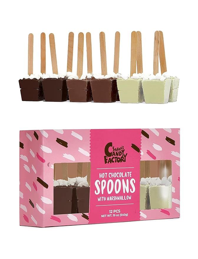 Christmas Hot Chocolate Stirrers with Marshmallow, Total 12, Milk, Dark and White Chocolate Spoon... | Amazon (US)