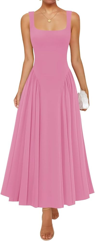 ZESICA Womens 2025 Summer Sleeveless Square Neck Sundress Casual Long Flowy A Line Beach Vacation... | Amazon (US)