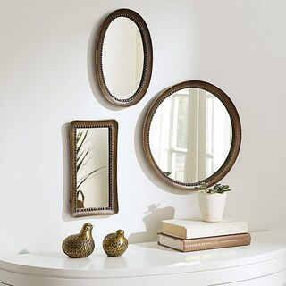 Mini Beaded Mirror with Antique Brass Finish & Beaded Inner Rim Oval, Rectangle, Round | Ballard Designs, Inc.