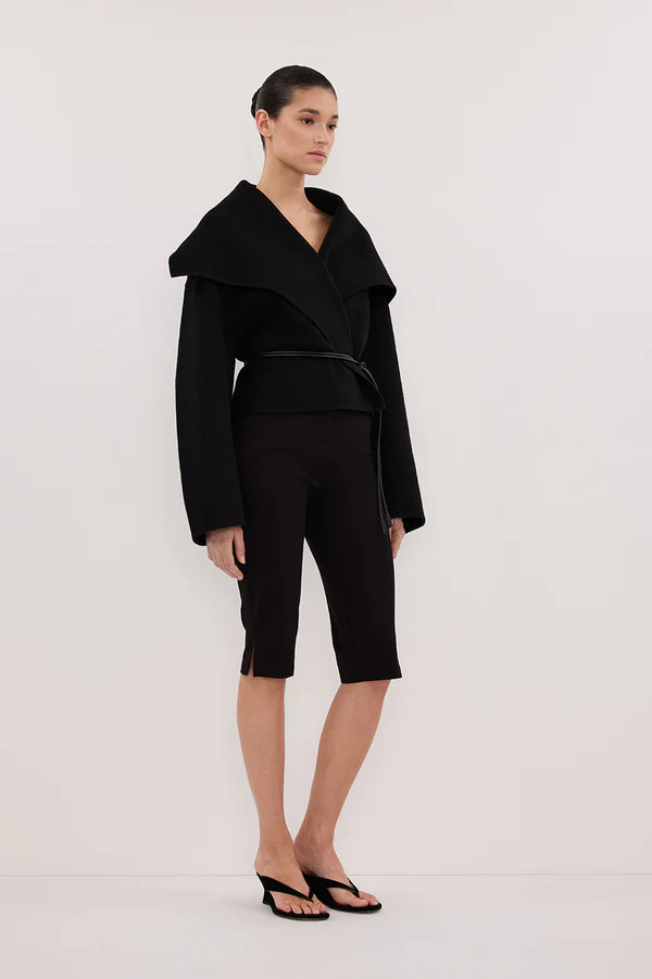 LUCIA BLACK CROPPED WOOL BLEND TRENCH COAT | DISSH