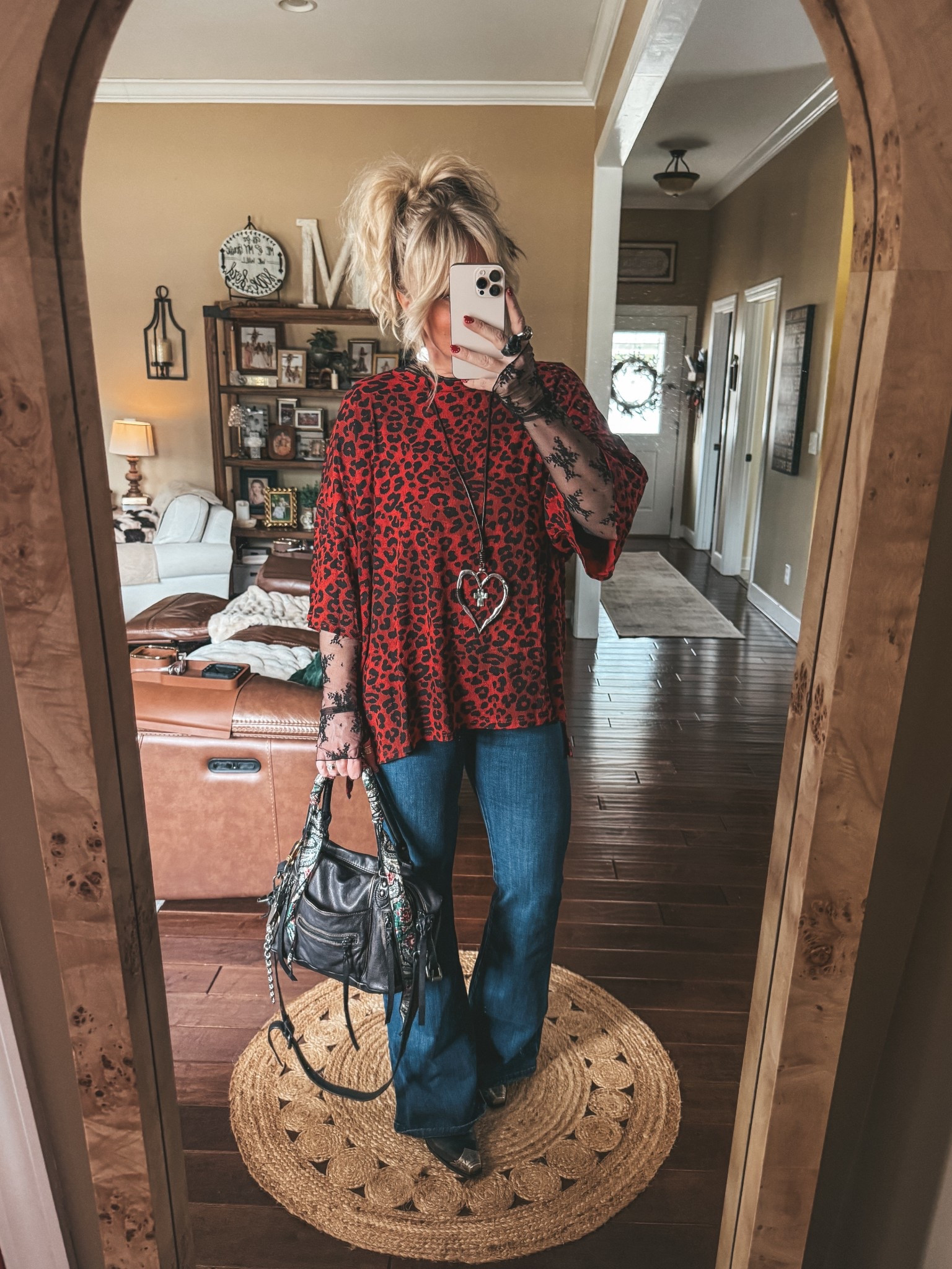 Leopard top M
Black mesh top M
Jeans true to size 
Boots true to size 

#LTKootd #LTKValentine #LTKOver40