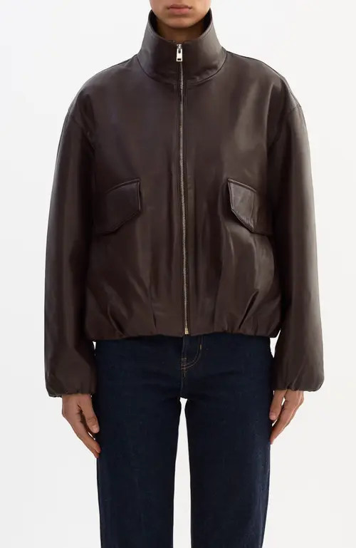 LAMARQUE RAMONA | Funnel Neck Leather Jacket in Dark Brown at Nordstrom, Size X-Small | Nordstrom