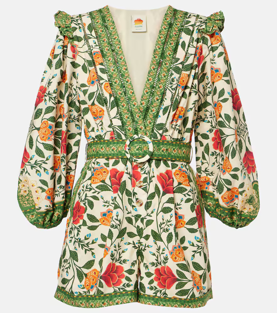 Farm Rio Floral belted cotton romper | Mytheresa (US/CA)