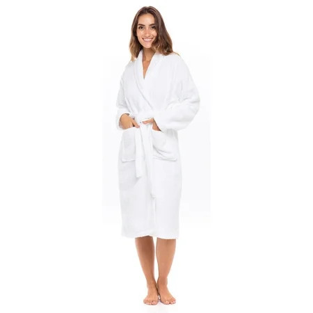 Women Shawl Collar Ladies Bathrobe Terry Cotton Kimono Collar Luxury Spa Robes | Walmart (US)
