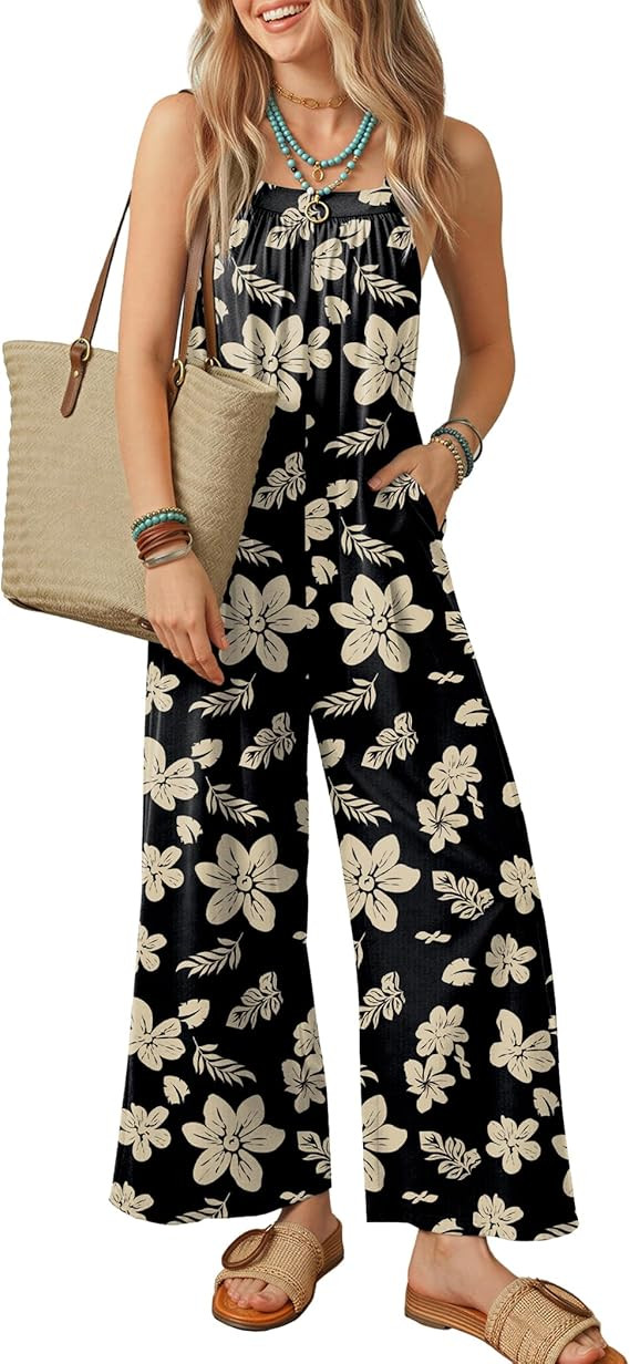 Ekouaer Casual Jumpsuits for Women Adjustable Straps Overalls One Piece Jumpsuit Wide Leg Rompers... | Amazon (US)