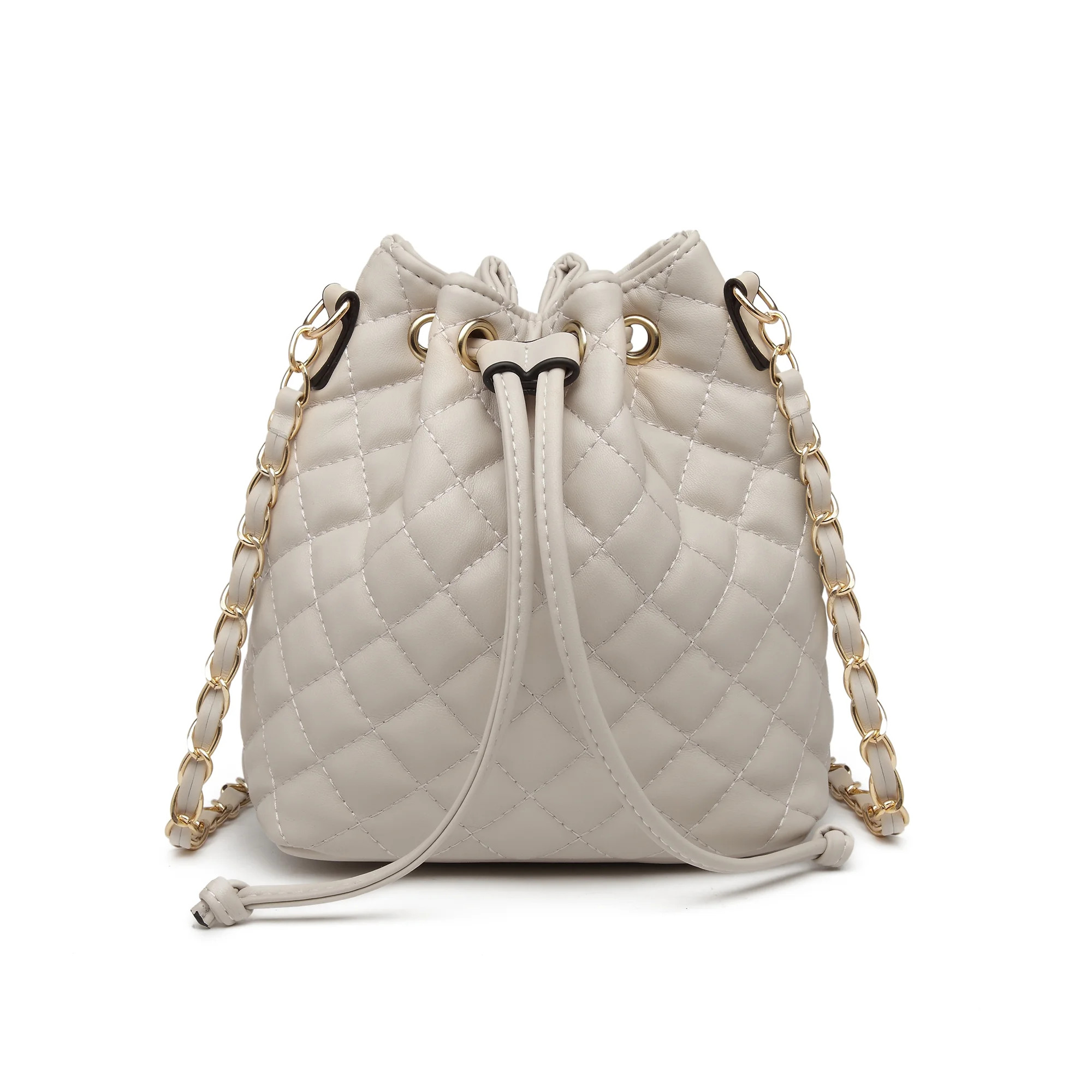 Poppy Women's Vegan Leather Quilted Crossbody Shoulder Purse Drawstring Bucket Bag Messenger Bag | Walmart (US)