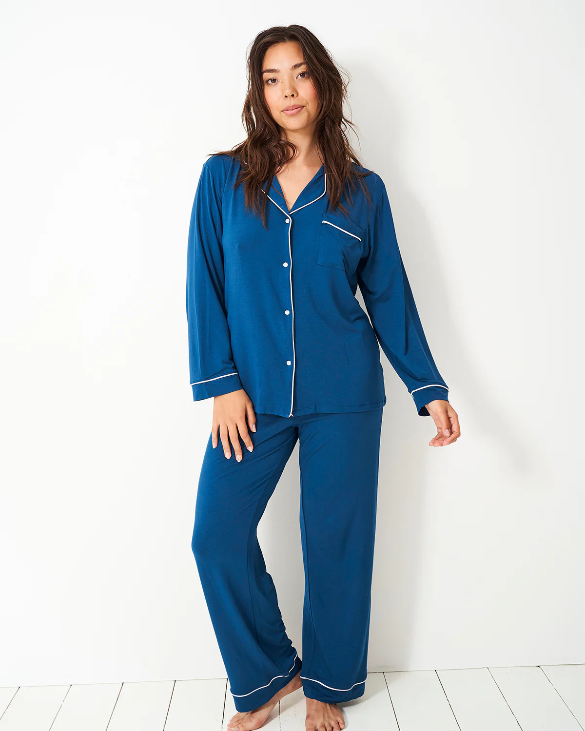Long Pyjama Set - Midnight | Sustainable TENCEL™ Nightwear | Stripe and Stare - migrated to impact