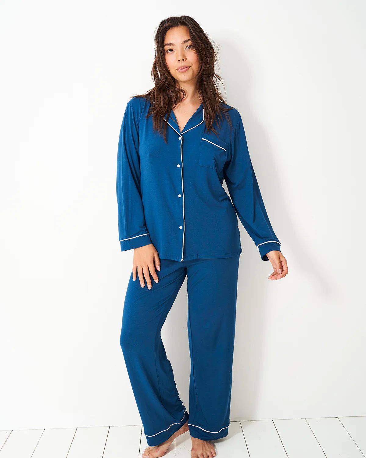 Long Pyjama Set - Midnight | Sustainable TENCEL™ Nightwear | Stripe and Stare