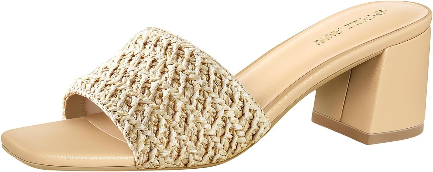 PIZZ ANNU Women's Square Open Toe Heels Sandals Low Block Chunky Heeled Sandal Slip on Mules Comf... | Amazon (CA)