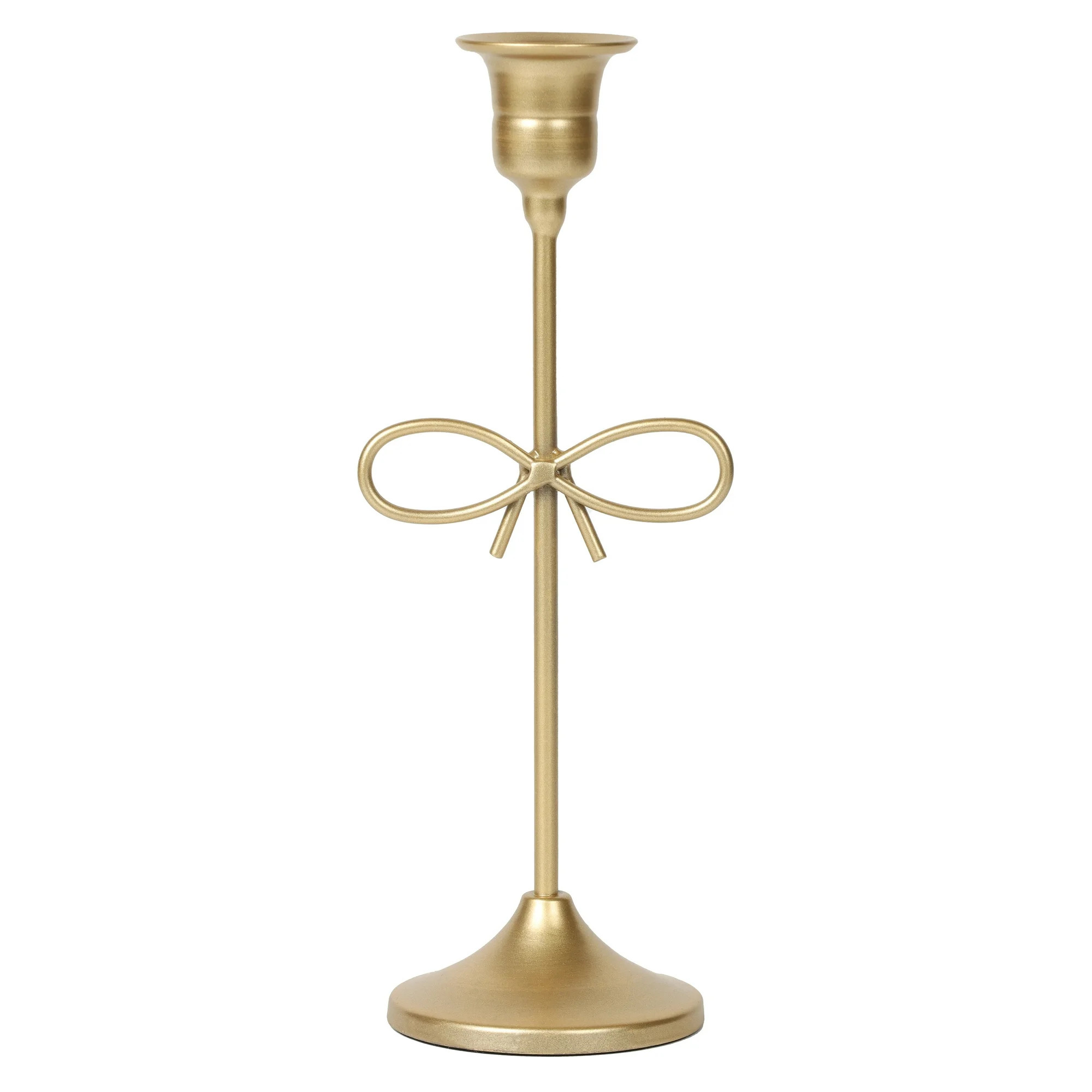 Home Decor Collection Gold Metal 9.06" Taper Tabletop Indoor Candle Holder, with Bow Accent - Wal... | Walmart (US)
