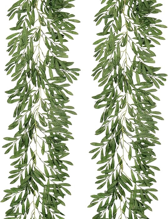 RECUTMS 2Pcs Artificial Olive Leaves Garlands 6.2Ft-Fake Hanging Silk Willow Leave Ivy Vines Faux... | Amazon (US)