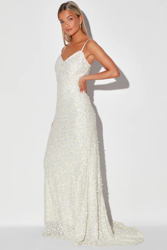 At Last White Sequin Mermaid Maxi Dress | Lulus (US)
