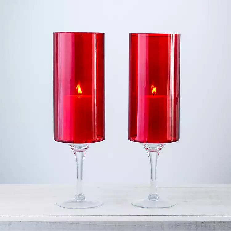 Red Champagne Glass Hurricanes, Set of 2 | Kirkland's Home