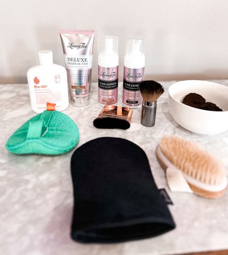 All of the products I use when applying self tanner- 
Tip: I use coffee grounds from our morning coffee to exfoliate. No need to add anything else like sugar, the coffee grounds do it all! 

#LTKFindsUnder50 #LTKSaleAlert #LTKBeauty