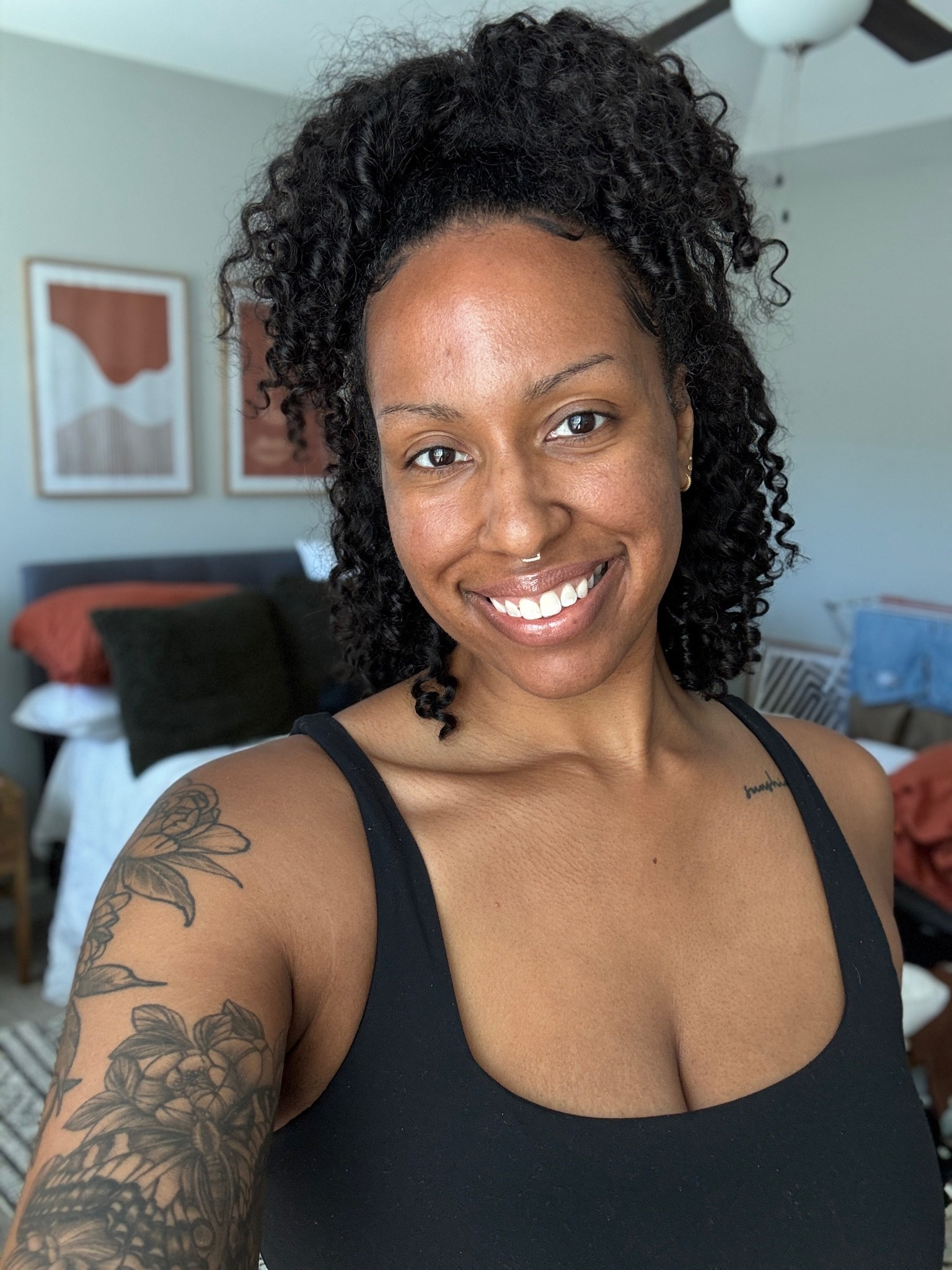 Fresh faced wearing the kinky curly Iseehair half wig reviewed last year. It cut it to about 10-12 inches. Such a good wig.