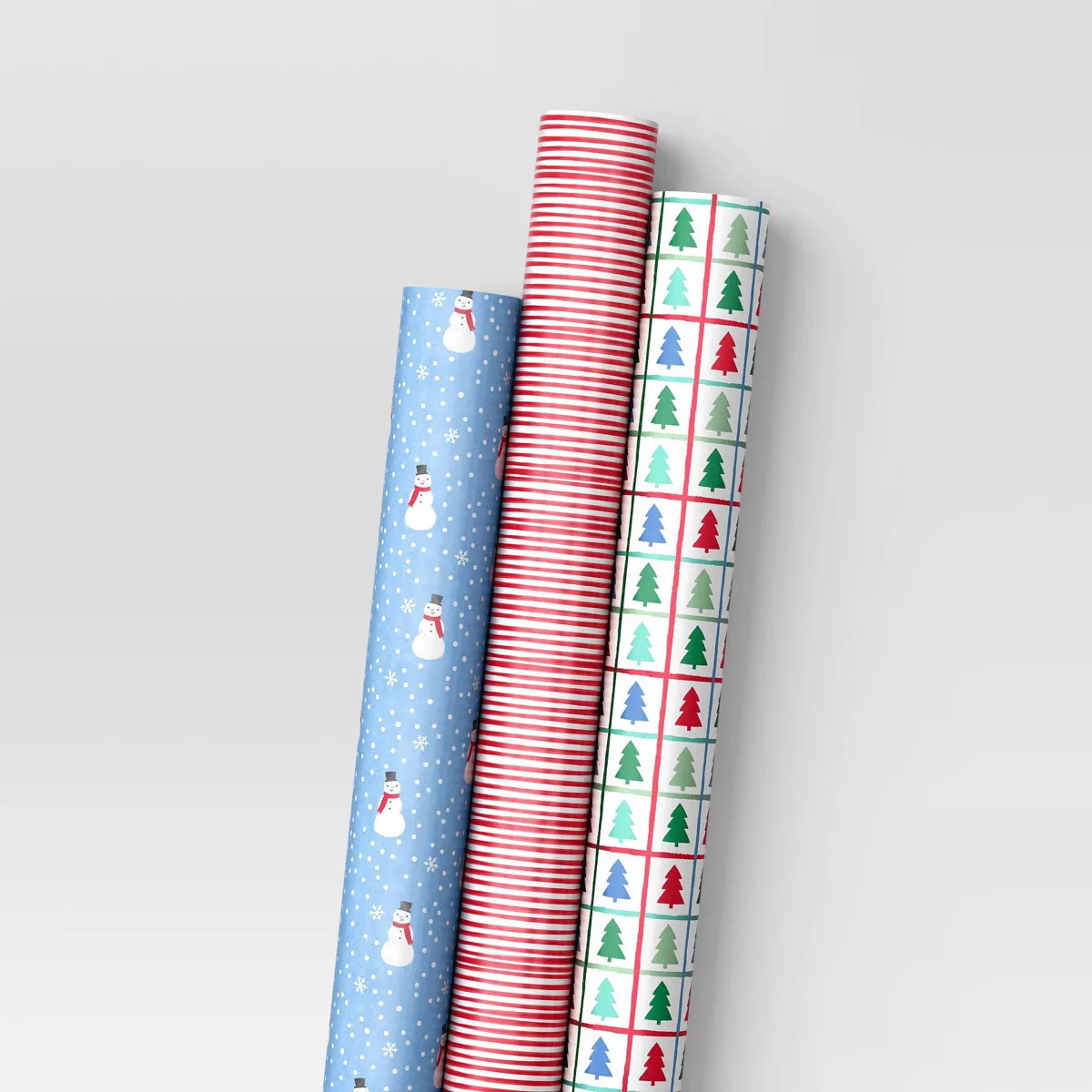 30" 3pk 180 sq ft Christmas Wrap Pack Snowmen/Red Stripes/Trees - Wondershop™ | Target