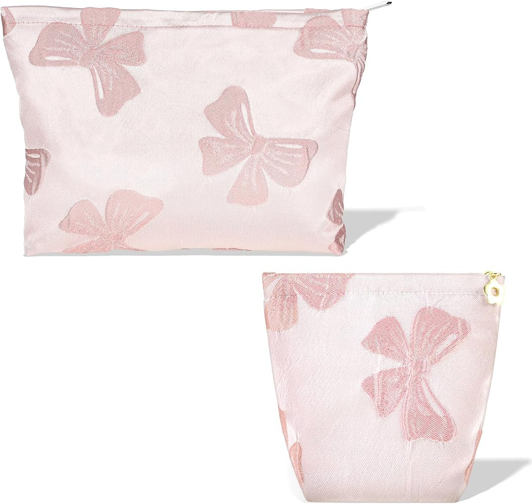 2 Pieces Makeup Bag Preppy Canvas Cosmetic Bag Travel Toiletry Bag Large Capacity Zipper Pouch Or... | Amazon (US)