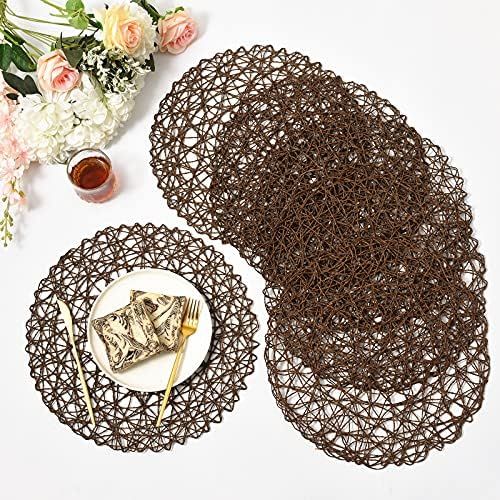 IcosaMro Dark Brown Round Placemats for Dining Table Set of 6 Non-Slip Woven Paper Circle Table M... | Amazon (US)