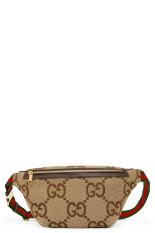 Beige & Brown Jumbo GG Belt Bag | SSENSE