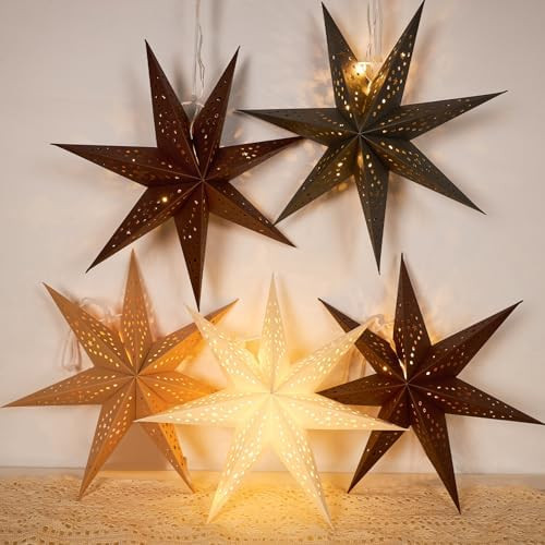Paper Lantern Christmas 5Pcs Hanging Stars 7 Pointed 12 Inch White Gray Brown Hanging Stars Lante... | Amazon (US)
