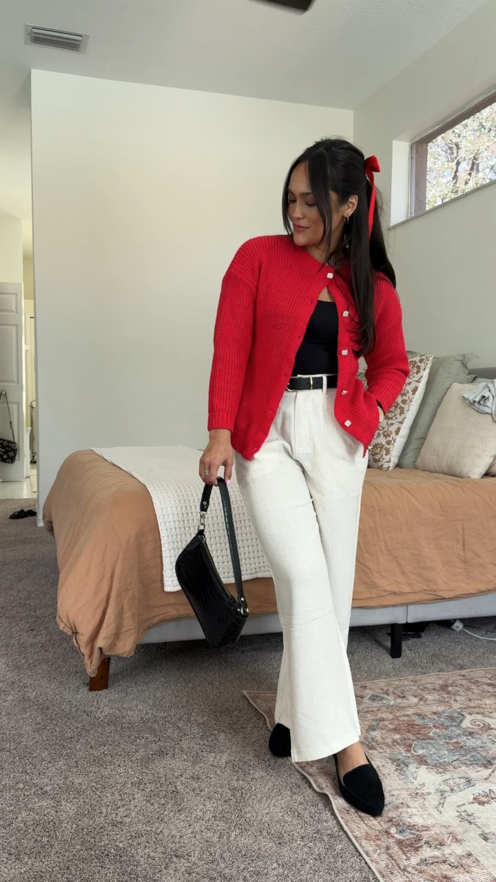 Valentine’s Day outfit series—Day 3! 💕 Keeping it classic and timeless with this business casual look that’s perfect for V-Day and beyond. These linen pants are a warm-weather staple, but they work year-round with the right layers! ✨ Simple, festive, and effortlessly chic. 

I’m 5’2 130 lbs wearing size small in the cardigan, small short in the linen pants.

#ValentinesDayOutfit #AmazonFashion #TimelessStyle

#LTKStyleTip #LTKSeasonal #LTKFindsUnder50